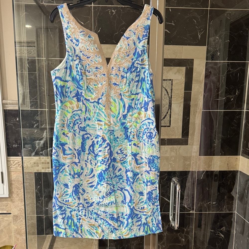 Lilly Pulitzer Blue Green Floral Shift Dress - Picture 1 of 4